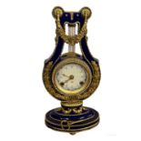 Sevres Style Cobalt Blue Lyre Marie Antionette Clock