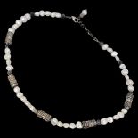 Sterling Silver And Natural Pearls Necklace, 20 Inches long