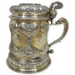 Large Augsburg Decorated Silver and Parcel Gilt Lidded Tankard. 496 g. c.1700