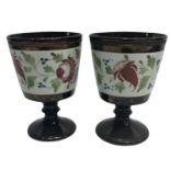 Pair of Copper Lustre Ware Goblets Hand Decorated with Flowers, circa 1850