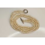 Two Strands Natural Pearl Necklace 925 Silver T-bar Clasp