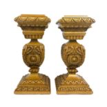 PAIR OF HEAVILY CARVED BEECH WOOD PEDESTALS