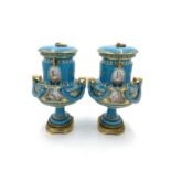 PAIR OF SKY BLUE SEVRES STYLE VASES