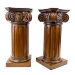 PAIR OF CARVED WOOD COLUMNS PEDESTALS