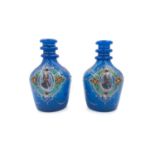 A PAIR OF ROYAL BLUE OPAQUE JEWELLED AND ENAMELLED BOHEMIAN GLASS HOOKAH BASES WITH PORTRAITS OF SUL