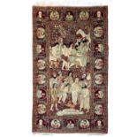 "ANTIQUE PICTORIAL KERMAN RAVER RUG "