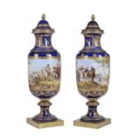 LARGE PAIR OF SEVRES STYLE VASES, BATTLE SCENES