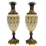 PAIR OF FRENCH SEVRES STYLE TWISTED BODY PORCELAIN & GILT BRONZE VASES