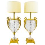 LARGE PAIR OF FRENCH ANTIQUE ORMOLU-MOUNTED CUT-GLASS VASES FITTED AS LAMPS