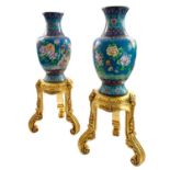 LARGE PAIR OF CHINESE CLOISONNE ENAMEL VASES