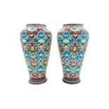 FRENCH ENAMELLED FAIENCE PAIR OF VASES BY JULES VIEILLARD