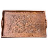 A Griffin's Carved Detail Wooden Tray.