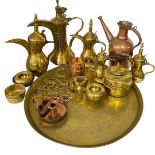 Quantity of Persian Copper and Brass Ewers, Trays and Wares