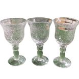 3 Antique Handmade 'Bubble' Wine Glasses