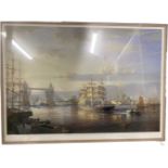 Departure of the Cutty Sark from Tower Bridge. S.Francis Smitheman. Signed Print. 20thC. 56 x 38cm