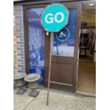 Large Enamelled Metal Stop and Go Road Sign 212cm