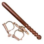 Early 20th Century Policemans Truncheon, Handcuffs & Whistle