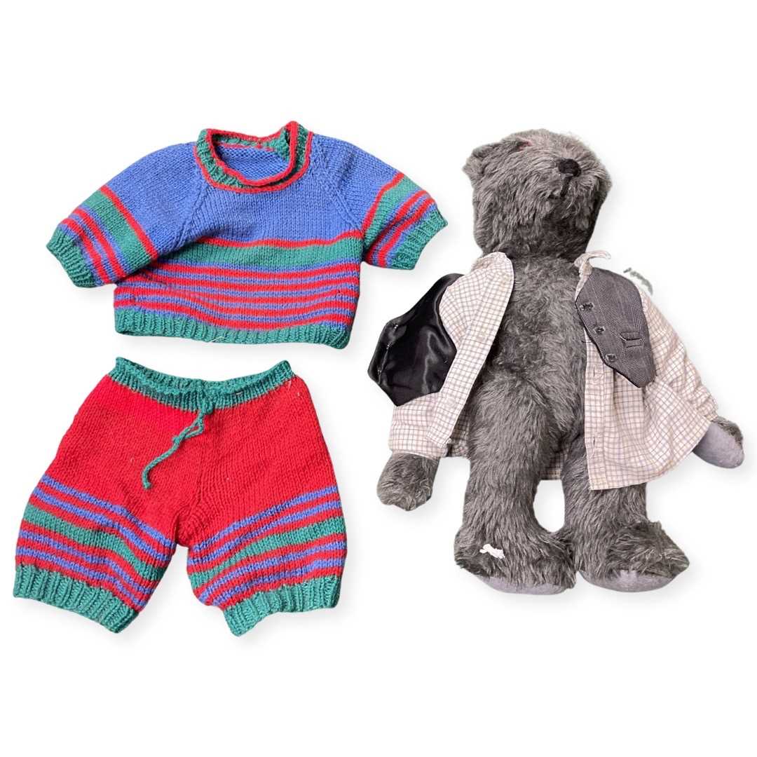 Modern Waistcoated Jointed Teddy Bear, 40 cms and a spare set of clothing