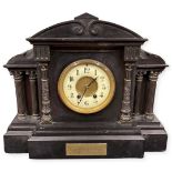 Large Victorian Slate Mantlepiece Clock with Inscription 49cm