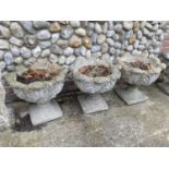 3 Stone Garden Vases Raised on Square Bases