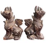 Pair of Carved Hardwood Altar Dragons. Late 19th Century (?)