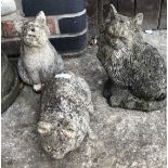 3 Stone Cats, Seated, Recumbent, etc