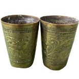 A Pair of Brass Vases/Beakers, probably Indian.