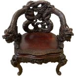 Antique Oriental Hardwood Dragon Arm Open Armchair