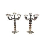 Pair of Galway Crystal Glass 5 Arm Candelabra