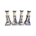 Set of 4 Blue and White Delft Type Candlesticks