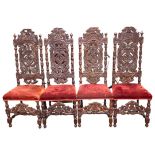 Set of 4 of Upholstered Carolean Oak Chairs. Late 18th/Early 19th Century.