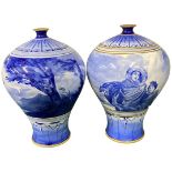 Pair of 19th Century Doulton Burslem Bulbous Blue and White Vases