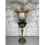 Complete Duplex Edwardian c1905 Brass Oil Lamp Chimney & Shade 51cm