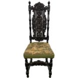 A Victorian Upholstered Carved Back Oak Framed Chair