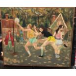 J P Digby (British, 20th Century) 'Girls At Play', Unsigned, framed oil on canvas.