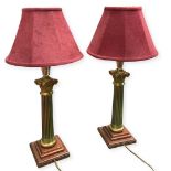 Pair of American Modern Brass Column Table Lamps