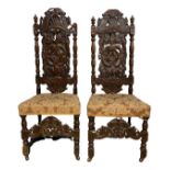 Pair of Upholstered Carolean Oak Chairs. Late 18th/Early 19th Century