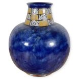 A Doulton Lambeth Pot with Blue Ground and Unusual Neck Pattern