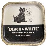 Vintage Enamelled Metal 'Black & White' Scotch Whisky Advertising Tray 35cm