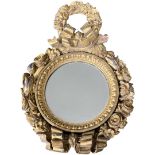 Good Quality 18th Century, possibly Italian Small Carved and Giltwood Circular Mirror.