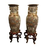 Large Pair of Famille Rose Vases on Wooden Stands 127cm. 20th Century