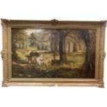 Large Country Woodland Scene Oil on Board 130cm Signed A.Everard Read 1906