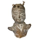 A Chinese Tang Dynasty 68 - 907AD Pottery Head of a Lady.