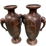 Pair of Japanese Bronze Vases. Possibly Late Meiji Period.