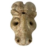 An Unusual Antique Carved Stone Stylized Rams Head