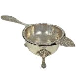 Ornate Silver Tea Strainer & Stand 111g. London 1965, A Chick & Sons Ltd