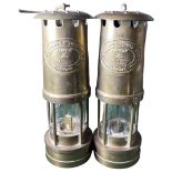 Two Vintage E Thomas Williams Ltd Original Colliery Brass Mining Lamps 26cm