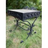 Marble Topped Wrought Iron Frame Garden Table 64x60cm