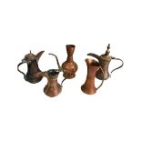 5 Persian/Eastern Copper and Brass Ewers and Spouted Pots.