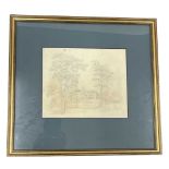 An 18th Century Pencil Drawing of a Palladian Country House in a Landscape. Framed